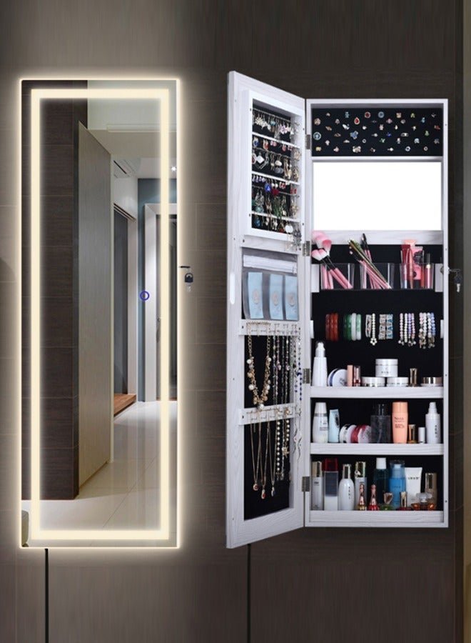 JCB CHIC Jewelry Cabinet Armoire with Mirror, Wall or Door Mount Storage Organizer with Full-Length Frameless Mirror, Lockable Cabinet with Built-in Small Mirror, Shelves