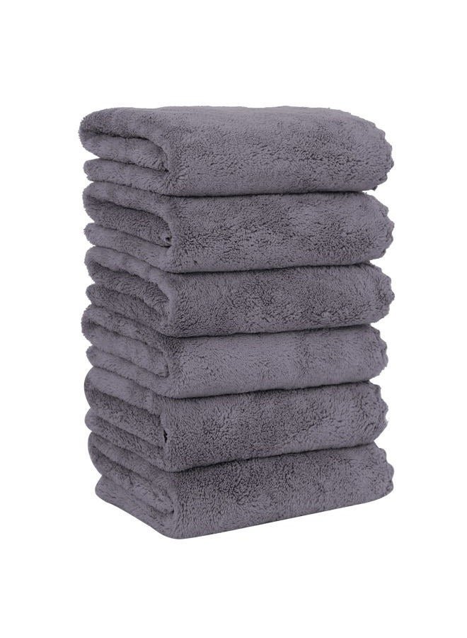 MOONQUEEN 6 Pack Premium Hand Towels - Quick Drying - Microfiber Coral Velvet Highly Absorbent Towels - Multipurpose Use as Hotel, Bathroom, Shower, Spa, Hand Towel 16 x 28 inches (Gray)