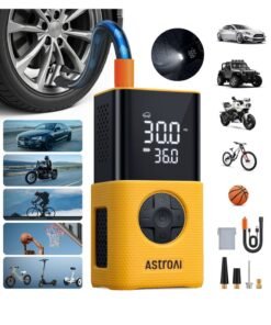 AstroAI Tire Inflator L7S Portable Air Compressor Cordless Bike Pump with Digital Dual Values Display, 150 PSI Car Tires Pump with LED Lights Air Pump for Cars, Motorcycles, Bikes, Balls for Gifts