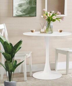 Garlo White Round Dining Table, 70CM Modern Tulip Kitchen Table 2.2CM Thickened Tabletop & Sturdy Metal Pedestal, Mid-Century Leisure Table for Dining Room, Living Room, Cafe, Small Places - Image 4