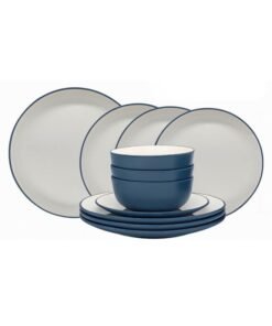 Feelings 12-Piece Stoneware Dinner Set Plates, Dishes, Bowls Serves 4 Blue