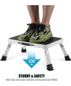 Alternative view of Flushrenic Folding Step Stool, Height-Adjustable Step Stool with Non-Slip Platform, Step Ladder for Adults or Kids in Kitchen, Home, 330 Lbs Capacity