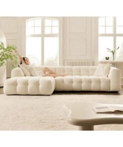 Al Zakharef Furniture Milbrey Fleece Fabric Overstuffed Multifunction Cloud L-shaped Sofa Chair set for Livingroom Office - Beige