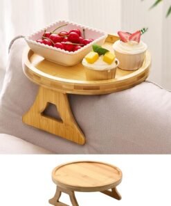 Sofa Arm Tray Table Clip Bamboo Sofa Side Table Foldable Non-Slip Couch Armrest Tray for Snacks Drinks Phones