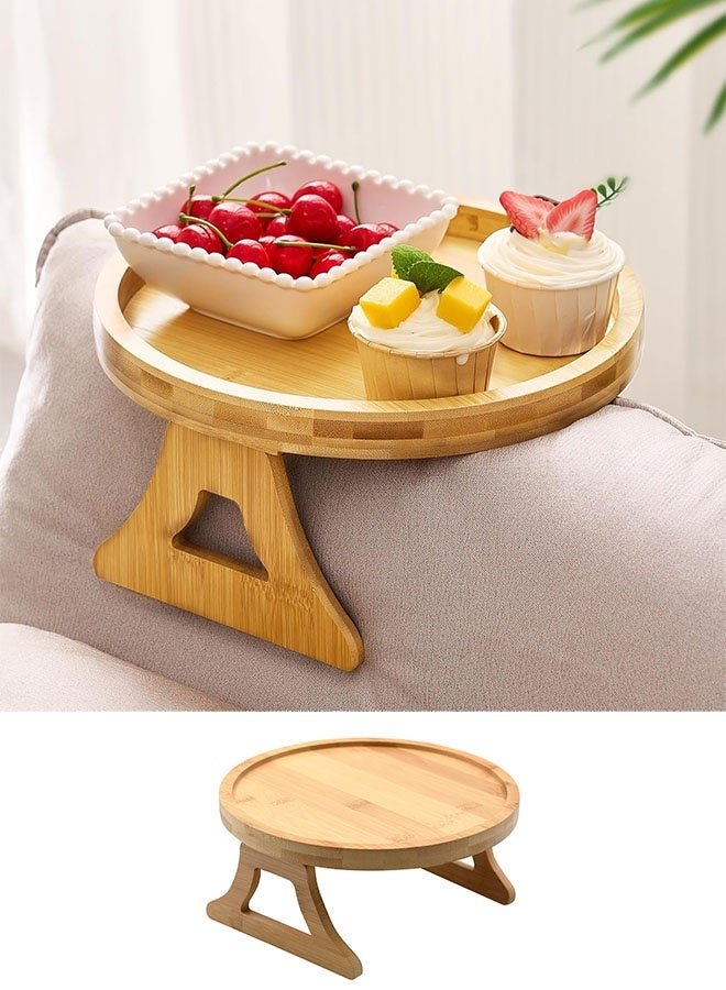 Sofa Arm Tray Table Clip Bamboo Sofa Side Table Foldable Non-Slip Couch Armrest Tray for Snacks Drinks Phones