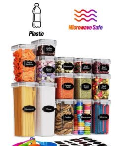 MahMir Airtight Food Storage Containers with Lids for Kitchen Organization - Plastic Kitchen Storage Containers for Pantry Organization and Storage - Cereal, Rice, Pasta Flour and Sugar 14pcs Pack