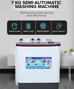 GEEPAS TwinTub Semi- Automatic 7 Kg Washing Machine |  Top Load Semi Automatic Washing Machine Quick Turbo Wash |Transparent Top Lid 7 kg 350 W GSWM18041 White/Grey/Meroon 7 kg 350 W GSWM18041 White/Grey/Meroon