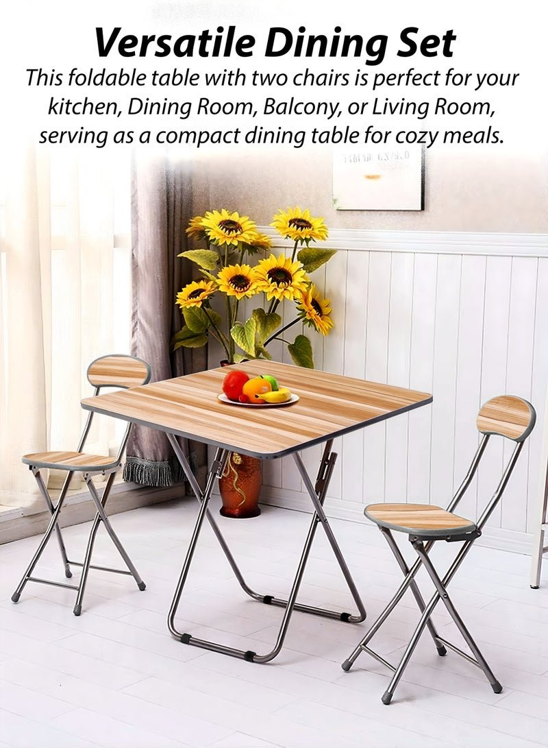 DBLEW Set Of Foldable Wooden Square Table And 2 Folding Chairs Seats Metal Frame For Breakfast Computer Laptop Desk Office Workstation Kitchen Balcony Home Dining Outdoor Picnic Beach Desert Camping