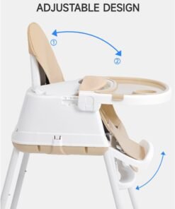 AL-WAHA AL-ZHABIA 4-in-1 Multi-Function Baby High Chair with Adjustable Height and Footrest | Double-Layer Food Tray, 360° Wheels & Safety Belt | Infant Feeding Chair for Babies 6 Months to 3 Years (Khaki)