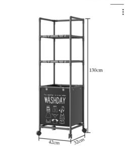 DUNISO Laundry Basket with 3 Tier Storage Shelf,Laundry Hamper with Wheels,Laundry Sort with Divided Bag for Laundry Room, Bathroom, Bedroom, Dorm, 42*32*130cm