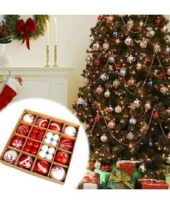AUTOYSUR Christmas Ball Ornaments, Plastic – Red & White, Set of 42