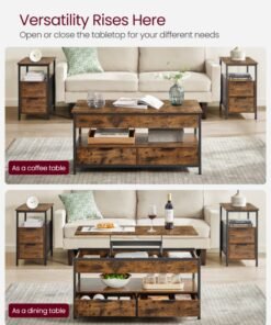 Alternative view of VASAGLE Lift Top Coffee Table, Living Room Table, with Storage Drawers, Hidden Compartments, and Open Shelf, Rustic Brown and Ink Black