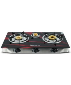 Impex Gas Stove 3 Burner Glass Top with FFD - Quality Pan Support, Brass Burners, Spill Tray, Auto Ignition, Toughened Glass, Flame Failure Device, Blue Flame, Ergonomic Knobs IGS 1213F Multicolor