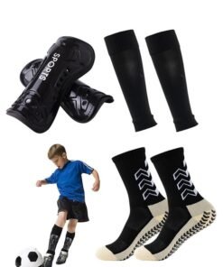 Sports 3-Piece Soccer Assortment Set, 1 Pair Men's Anti Slip Soccer Socks, 1 Pair Shin Sleeves with Pads, Football Socks with Shin Guard