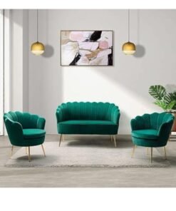 Maharat Al Bahar MAB FURNISHINGS 3-Piece Velvet Living Room Furniture Set - Loveseat, 2 Sofa Chairs, Modern Comfy Upholstered 2-Seater Sofa & Accent Chair (Green)