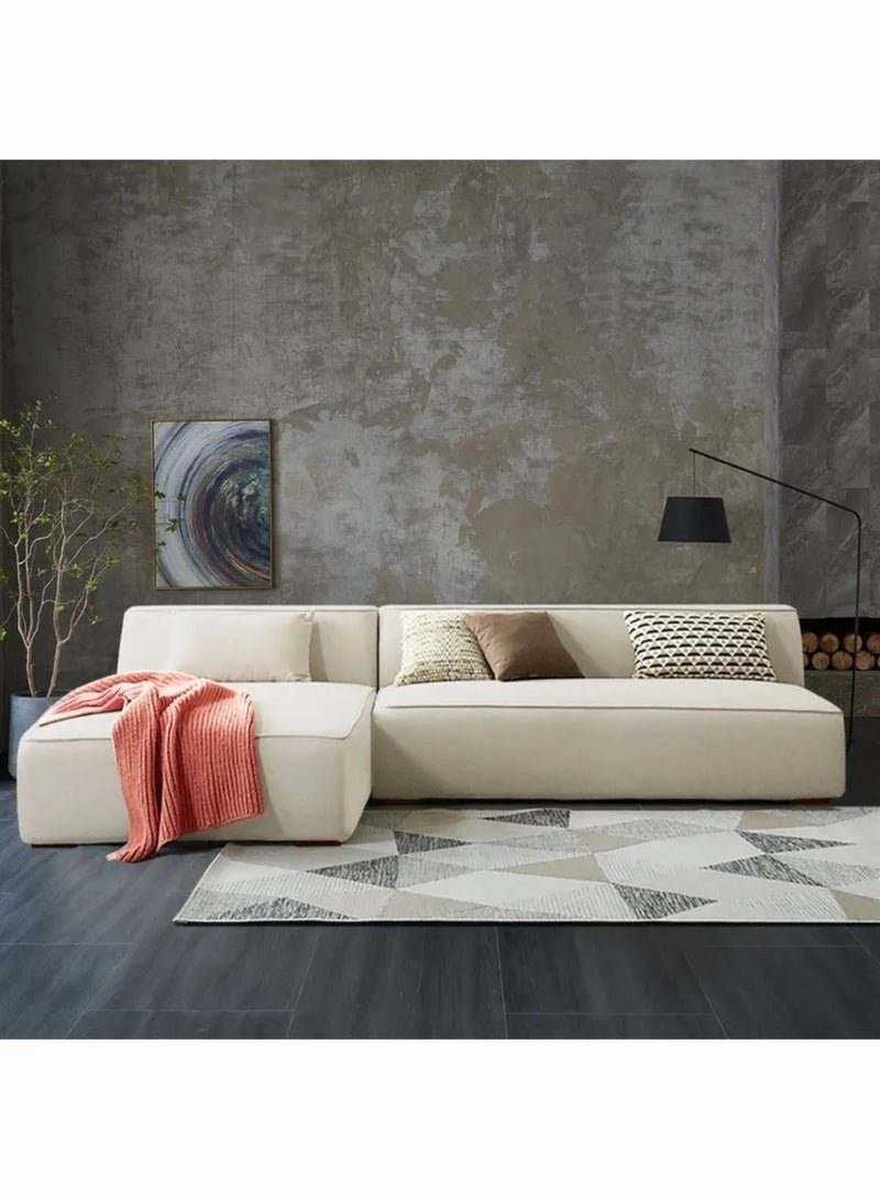 Al Zakharef Furniture Clarissa 3-Seater Luxury L-Shape Velvet Sofa with Free Pillows, Premium Wooden Frame, High-Density Seating Foam, Modern Corner Couch for Living Room Size L270 × W180 cm, Colour off white