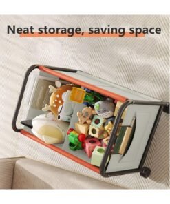 XiuWoo Large Size Children's Toy Organizer With Wheels for Bedrooms,Playing Rooms, Study Rooms can Hold Toys, Books, Clothes, Snacks with 360° Steering Wheels Metal and Oxford Cloth toy Boxes,Beige 63.5*37*65cm