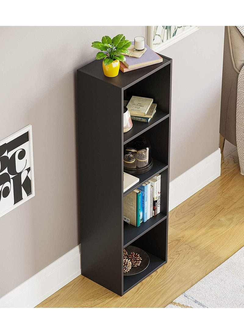MODERN HOME Modern Slim 4-Tier Bookcase | Tall Narrow Cube Storage Shelf | Vertical Display Unit for Small Spaces | Black Finish - Image 2