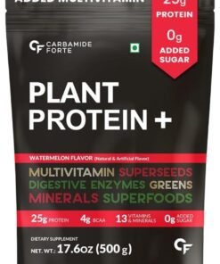 Carbamide Forte Vegan Protein Powder - Plant Based Protein Powder with Multivitamin, Minerals, Superfoods, Pea Protein, Digestive Enzymes | Plant Protein Powder - Watermelon Flavour - 500g
