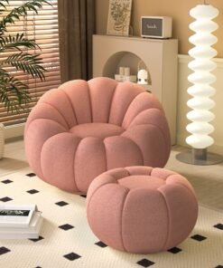 Modern Swivel Single Lazy Sofa Chair with Ottoman, 360-Degree Rotation, Accent Lounge Pumpkin Shape Sofa for Home, Living Room, Bedroom