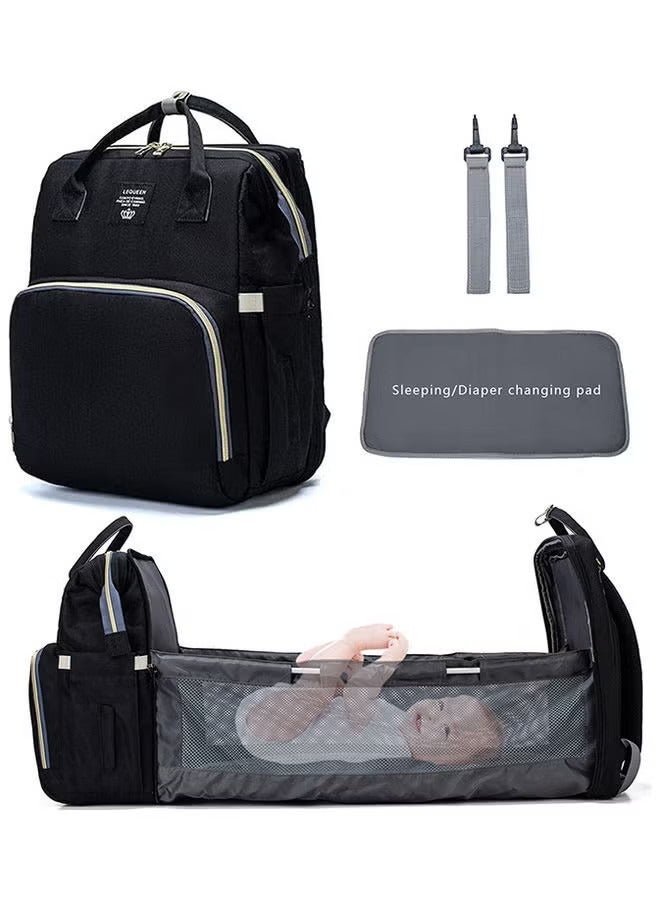 ORiTi Multifunctional Diaper Baby Bag With Foldable Diaper Changing Bed - Black