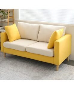 Comfynest Contemporary 2-Seater Sofa with Square Arm and Bolster Pillows - Yellow/Beige