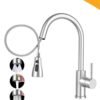 Golden Apple Market Stainless Steel Kitchen Faucet Mixer with Pull Down Brushed Kitchen Tap 3 Water Modes Single Handle High Arc Sink Mixer 360° Swivel Modern Deck Mount for Hot,Cold Water
