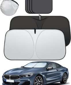 BUPY Front Windshield Reflective Sunshade with Storage Pouch, 4 Pieces Foldable Car Windshield Sunshade, Car Window Sunshade for Sun Heat Protection and Block UV Rays, Keep Vehicle Cooler
