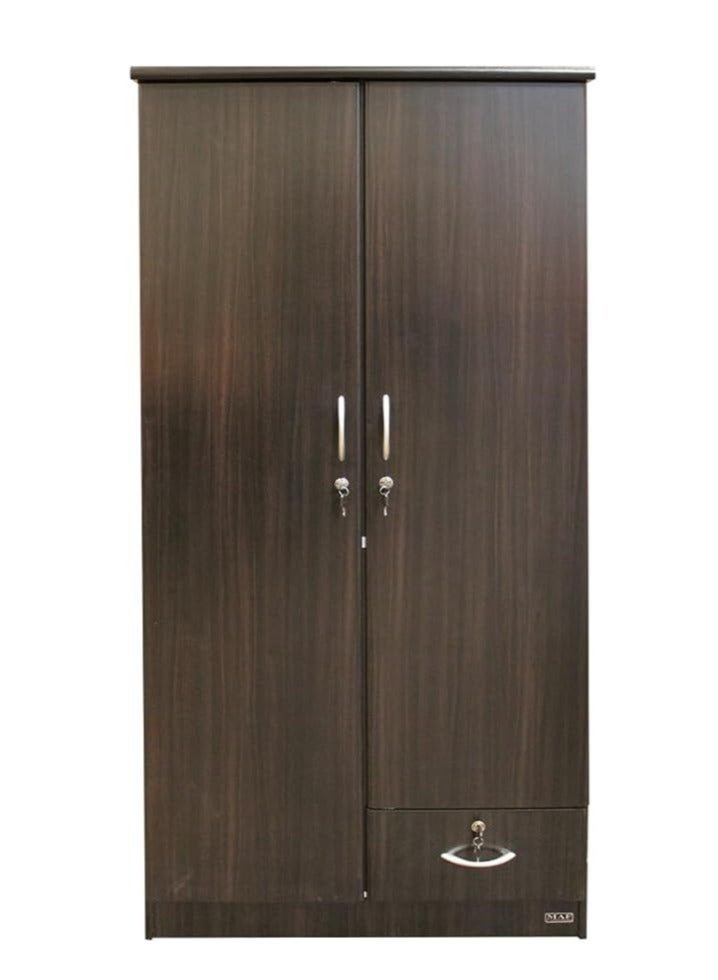 KUSTOMDECO 2 Door Wooden Wardrobe Cabinet | Modern Stylish Engineered Wood Cupboard with Lock & Drawer | Heavy Duty Bedroom Wardrobe