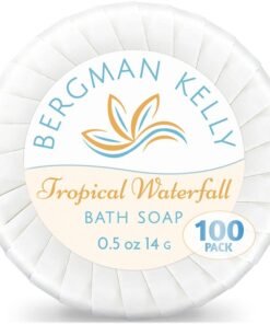 BERGMAN KELLY - Hotel Soap Bars in Bulk - Tropical Waterfall, 0.5 oz, 100 PK - Small Individually Wrapped Round Soap - Travel Size Mini Toiletries for Airbnb, Motel, Guest Bathroom