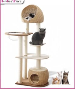 MissTiara Cat Tree Tower, Cat Scratching Posts,Cat Furniture Scratching Tree for Indoor Cat, Multi-layer platform for cats to jump freely, Solid wood Manual Hand Woven Cat House, Unique New Cat Condo High-end Design Cat Furniture Activity Centre, Easy Clean Best Gift for Cat