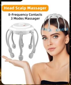 REOCLE Electric Scalp Massager Head Massager with 8 Vibrating Contacts & 3 Modes 360 Degree Head Massager Cordless Portable Head Scratcher for Stress Relax