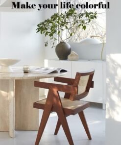 XiuWoo Vintage Chair Chandigarh Chair with Rattan Seat and Back for Dining Room, Living Room, Home Office, Cafe