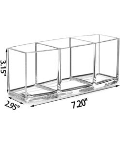 Alternative view of Buytory Acrylic Makeup Brush Organizer Holder | Clear Cosmetic Storage Box with 3 Compartments for Brushes, Lipsticks & Eyeliners | Small Makeup Organizer Tray