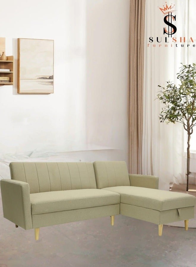 Sulsha New High Quality L Shape Corner Sofa Light Brown, Lounge Area Sofa, Sofa Bed With Chaise Fabric With Wooden Legs