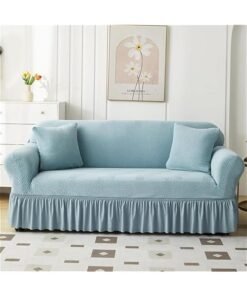 MIXDE Sofa Cover with Skirt, Stretch Sofa Slipcover Spandex Non-Slip Soft Couch Covers, Washable Furniture Protector with Anti-Skid Foam and Thick Elastic Cord for Kids (Haze Blue, 4 Seater)