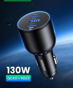 Ugreen 130W Car Charger Fast Charging 2C1A USB Car Power Adapter Laptop Car Fast Charger Plug With LED Indicator Compatible with MacBook Pro Air Mini Lenovo Dell iPhone 16 15 Pro Max Galaxy S25 S24 Ultra