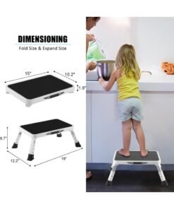 Flushrenic Folding Step Stool, Height-Adjustable Step Stool with Non-Slip Platform, Step Ladder for Adults or Kids in Kitchen, Home, 330 Lbs Capacity - Image 4