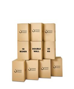 Noon East 10-Pack Large Double Wall 100% Recyclable Corrugated Cardboard Moving Boxes with 32 KG Capacity, 45 x 45 x 70 cm Brown Carton for Packaging, Shipping and Storage, 5 ply