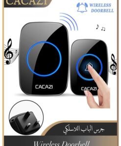 CACAZI Waterproof Wireless Doorbell with LED Flash, Over 1000 Feet Range, 60 Sounds and 5 Levels of Volume, Cordless Doorbell for Home, Office, Apartment, Hotel, Warehouse and Anti-Theft Black