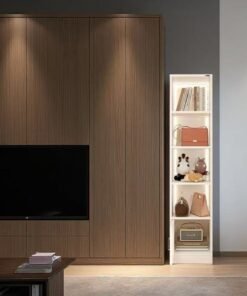 Bookcase with LED Lights - 4-Tier Open Bookshelf, Corner Display Cabinet & Handbag Storage Cabinet, Freestanding Storage Cabinet for Home Office Living Room Bedroom (SGG035)