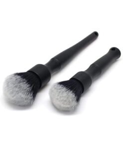 2 Pcs Ultra Soft Car Detailing Brush Set, Car Detailing Brush Kit, Natural Premium Long Handle, Comfortable Grip, Scratch Free Cleaning, for Engines, Wheels, Interior, Leather, Trim, Black