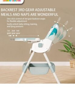 MissTiara Baby Dining Chair Height Adjustable Baby High Chair Multifunctional Baby Chair with Wheels and Foldable Meal Tray for Feeding Eating and Playing 0-6Y Babies and Toddlers Rocking Horse - Image 4