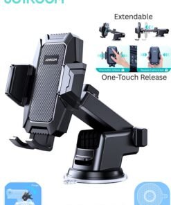 JOYROOM Mobile Holder for Car | Upgraded 2025 Car Phone Holder for Dashboard | 360 Degree Adjustable, Retractable to your comfort, One hand operation, One button release, Nano Gel Strong Grip, Heat Resistance, Holds Mobile Phone Stable on Harsh Roads, High Speeds and Sudden Brakes | Quality Certified Black