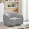 Wooden Twist Snug Rounded Back Rich Grey Modern Boucle Sofa Single Seater