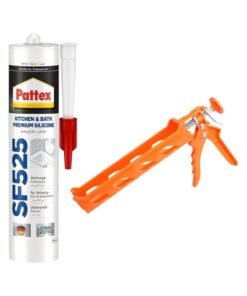 Pattex Sf525 Silicone Sealant and Gun - Premium Kitchen And Bath silicone sealant and Heavy Duty Series Mould Resistant, Ideal For Showers, Toilets Tiles, Easy Bathroom Sealant 1X280ML Cartridge