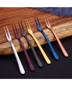 304 Stainless Steel Fruit Fork Cake Fork Dessert Sticker Salad Fork Fruit Pointed Tail Tableware Mooncake Fork Hotel Supplies-Color:Titanium Black-Specifications:Thin Fruit Fork -304