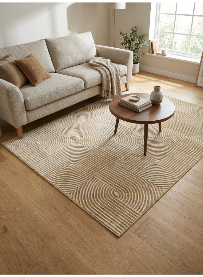 Noon East Carpet Rug Woven with Soft Texture |Metro Grid Design - Yellow | Size - 160x230 cm - 5x7.5 ft | For Medium Sized Family room, Bedroom with queen beds, 4-6 seater Dinning area, Entry hallways & Foyers