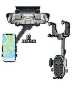 HM2A Mobile Holder For Car Mirror , Phone Holder For Car Adjustable 360°, Car Phone Holder GPS Phone Holder Car Suitable for iPhone, Samsung and Most Phones 4 to 7"