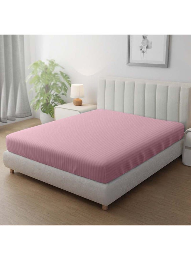 Hotel Linen Klub Stripe Microfiber Baby Pink Fitted Sheet Super King 200x200 cm